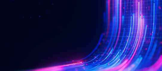 Bigdata light speed data flow upward. Abstract digital data stream of quantum computing. Cyberspace of qubit trails. Modern tech information transmission.