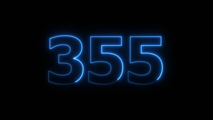 Abstract beautiful blue neon 355 number illustration background. Glowing neon countdown number icon background 4k.
