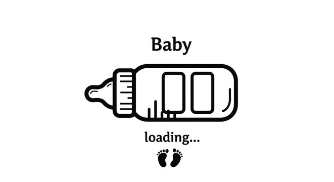 Baby loading progress indicated by a baby bottle with two compartments and tiny footprints below the text loading.