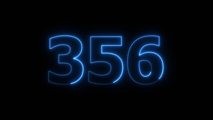 Abstract beautiful blue neon 356 number illustration background. Glowing neon countdown number icon background 4k.