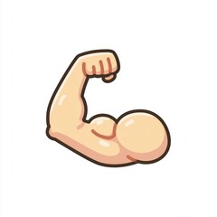 A cheerful cartoon icon featuring a flexing bicep muscle arm, designed with flat colors and a cute style, perfect for representing fitness, strength, and motivation.