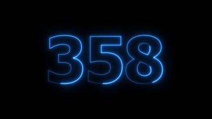 Abstract beautiful blue neon 358 number illustration background. Glowing neon countdown number icon background 4k.