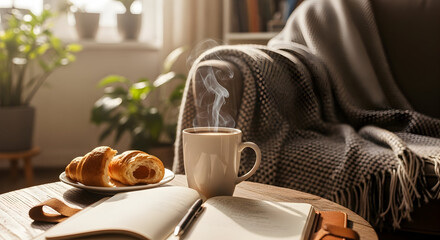 Breakfast setup with coffee and pastries