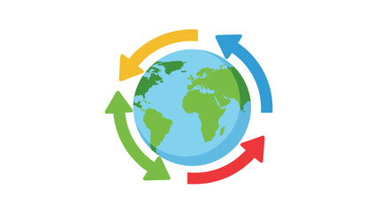 Fototapeta premium Global Cycle Earth Globe with Colorful Rotating Arrows Icon.