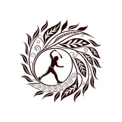 Badminton Player Silhouette with Floral Decorative Frame Vector