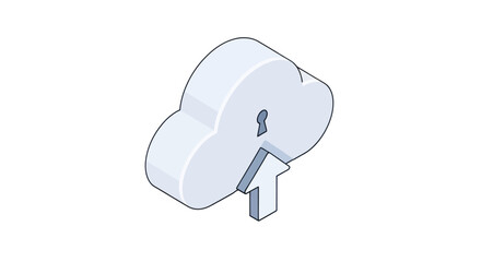 Isometric Cloud Icon with Keyhole and Upload Arrow.