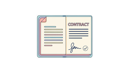Open Contract Document with Signature and Checkmark.