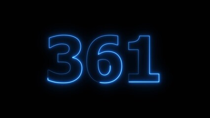 Abstract beautiful blue neon 361 number illustration background. Glowing neon countdown number icon background 4k.