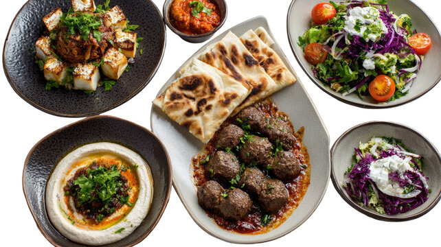 A modern Turkish rebap restaurant serving authentic flavorful dishes, fresh ingredients, and vibrant traditional cuisine on white background