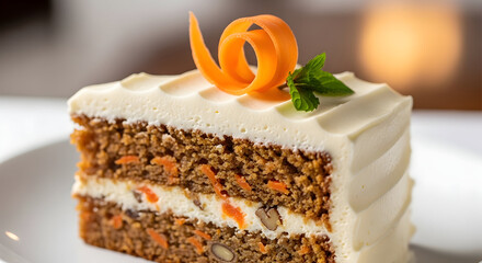 Carrot cake slice with cream cheese frosting