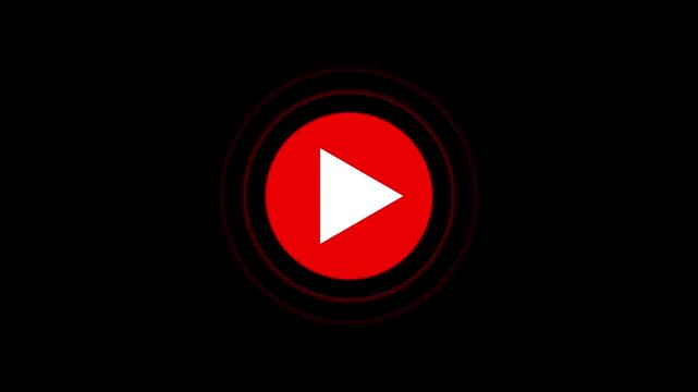 play icon, video play icon for website and mobile design animation on black background. glowing play button animation. Press to play. On black background .Video, play button icon animation