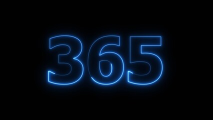 Abstract beautiful blue neon 365 number illustration background. Glowing neon countdown number icon background 4k.