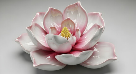 Ceramic flower sculpture with pink and white petals