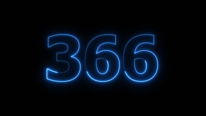 Abstract beautiful blue neon 366 number illustration background. Glowing neon countdown number icon background 4k.
