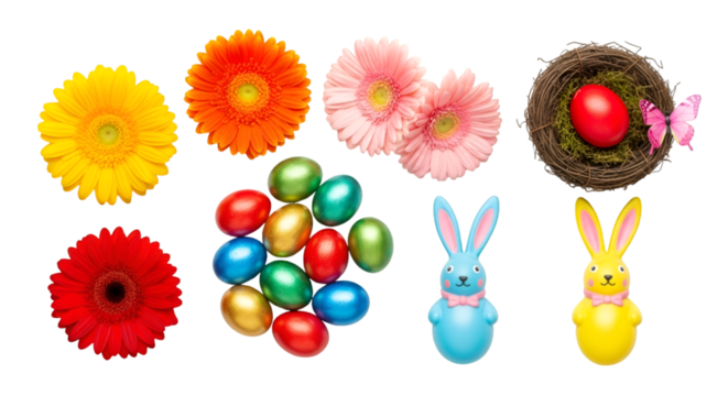 Easter Decorations With Flowers Eggs And Bunnies holiday