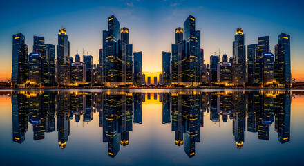 City skyline reflection at dusk