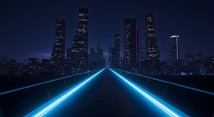 Cityscape at night with illuminated road