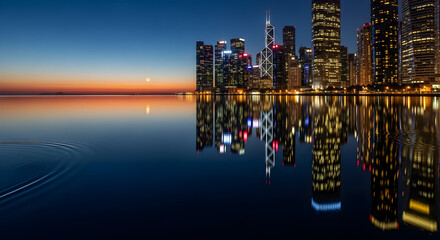 Cityscape reflection at dusk