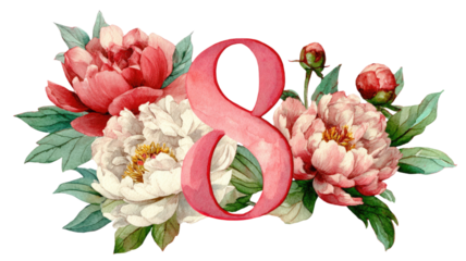 A cute watercolor clipart featuring the number 8 with playful colors and artistic brushstroke details on white background