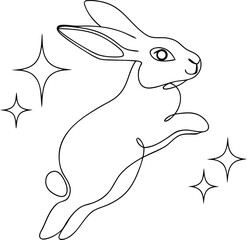Minimalist Continous line drawing Line Drawing a Rabbit Jumping with Sparkles bunny