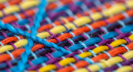 Close up of colorful woven textile