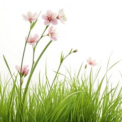 Spring Meadow Pink Blossom Flowers in Lush Green Grass, floral , nature
