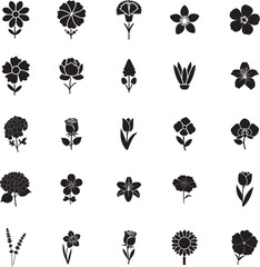 Obraz premium Beautiful Flower Icons in Silhouette Style
