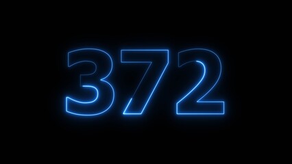 Abstract beautiful blue neon 372 number illustration background. Glowing neon countdown number icon background 4k.