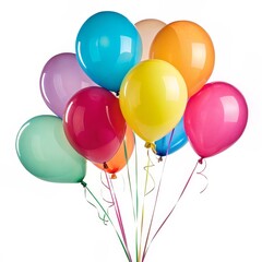 Vibrant Balloons Bouquet Colorful Bunch Floating on White, Party ,Celebration