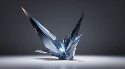 Crystalline structure presents a dramatic composition, formed from sharp angular shapes.