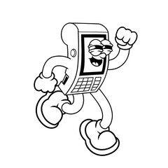 Retro character design of dance payment terminal outline