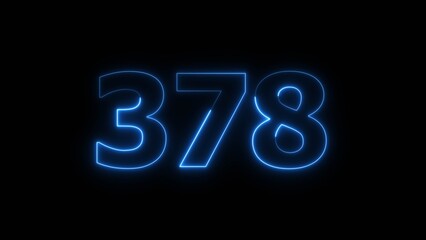 Abstract beautiful blue neon 378 number illustration background. Glowing neon countdown number icon background 4k.