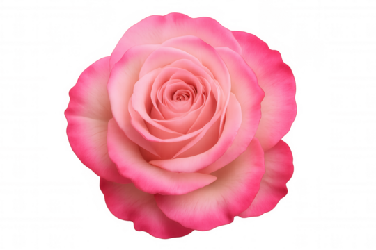 Blooming two-tone pink rose showing delicate petals, symbolizing love, beauty, softness, and romance. Transparent background