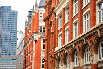 Fototapeta premium Whitefriars area in London UK. Ward of Farringdon Without in the City of London. Street view of Carmelite Street.