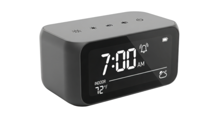 Digital alarm clock displaying the time 7:00 AM isolated PNG with Transparent Background