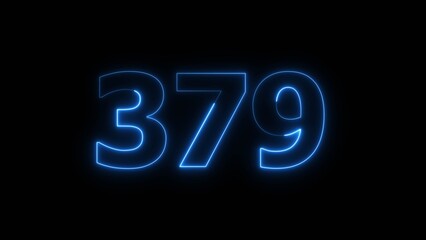 Abstract beautiful blue neon 379 number illustration background. Glowing neon countdown number icon background 4k.