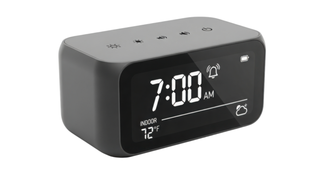 Digital alarm clock displaying the time 7:00 AM isolated PNG with Transparent Background
