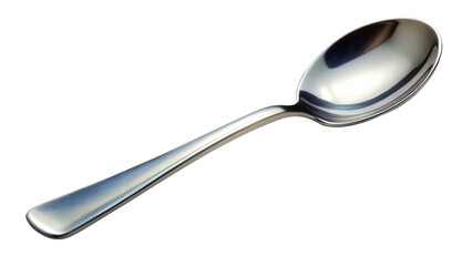 Shiny silver spoon isolated on transparent background, a versatile utensil for eating, stirring, and serving, perfect for any dining or culinary occasion