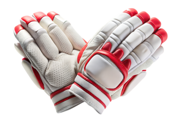 Cricket batting gloves, with red accents, cutout, PNG isolated on white or transparent background