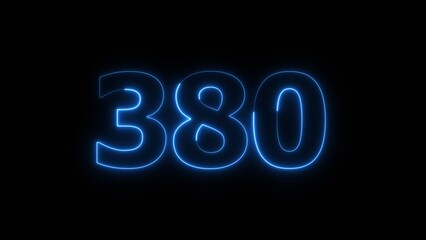 Abstract beautiful blue neon 380 number illustration background. Glowing neon countdown number icon background 4k.