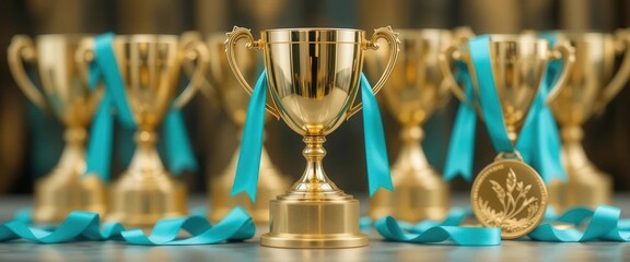A Refreshing Twist with Turquoise Ribbons and Accents on the Gold Awards Evokes a Sense of Calm and Success
