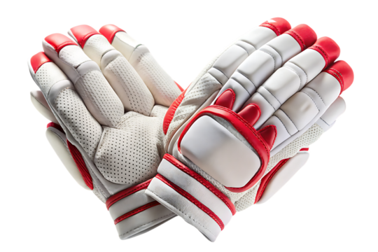 Cricket batting gloves, with red accents, cutout, PNG isolated on white or transparent background