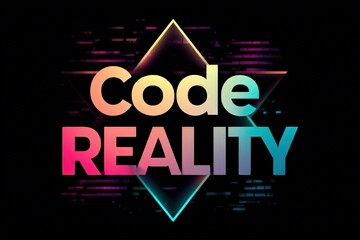 Bold and minimal design featuring the phrase Code Reality in vibrant colors on a dark background