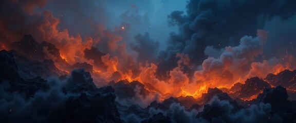 Abstract Inferno  Dark Blue to Blazing Orange Gradients on Soot for a Striking Poster Header