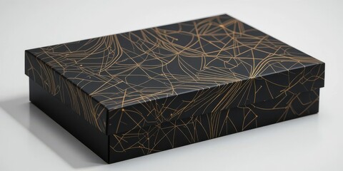 Abstract Art Gift Box  Black with Gold Lines Design, Modern Minimalist Packaging for an Exclusive feel