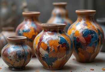 Brushstrokes of Time  Capturing Impermanence   Abstract Painted Pottery in Progress, A Symphony of Color