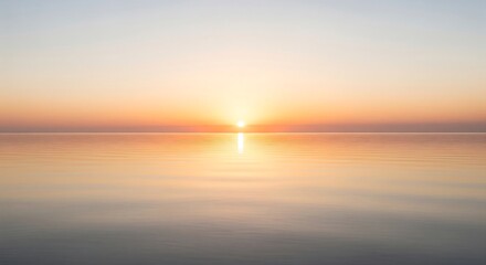 Naklejka premium Realistic soft sunrise over calm water, minimalist and reflective mood for philosophy theme