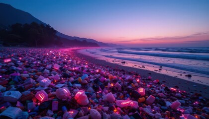 Electric Waste  Artificial Lights Illuminate a Dystopian Seascape