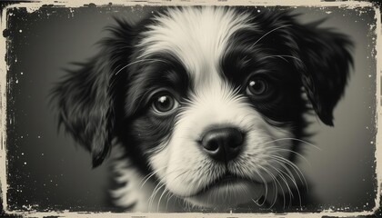 Grungy Pup  Vintage Black and White Puppy with Distressed Texture
