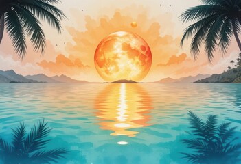 Turquoise Waters and Palm Silhouettes for a Relaxing Island Vibe